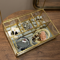 Plateau à bijoux en verre doré, plateau décoratif en verre et laiton doré