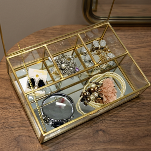 Plateau à bijoux en verre doré, plateau décoratif en verre et laiton doré - Product Image 3