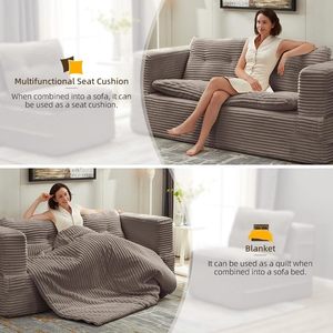 80'' Modern Metal Futon Sofa Bed King Size Foldable Sleeper Sofa Corduroy Boneless Loveseat Couch Chaise <strong>Lounge</strong> 3 Customized - Product Image 5
