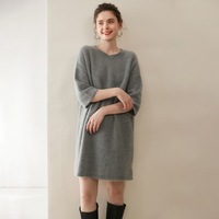 Nouvelle Robe Pull en Cachemire 100% Style 2026 Col Rond Manches Trois-quarts