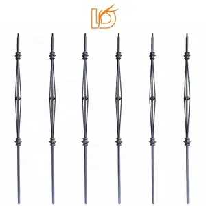 Good Quality 1/2"*44" Hollow Square Matte Black Big Basket Iron Balusters with Two Knuckles and A Ball Metal Stair Spindles