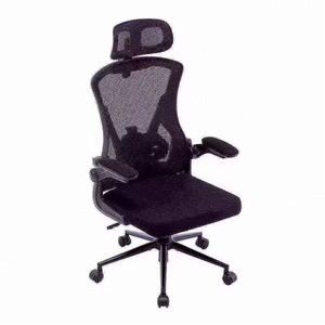 <span class=keywords><strong>Chaise</strong></span> de bureau ergonomique de direction confortable à dossier haut avec accoudoirs rabattables en maille noire - Product Image 2