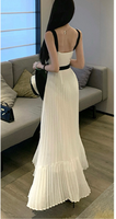 Robe de soirée plissée noire et blanche maxi pour femmes