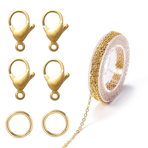 Stainless Steel Gold <b>Chain</b> Lobster Buckle Ring Set For Bracelet Making DIY Jewelry Accessories - Product Image 1