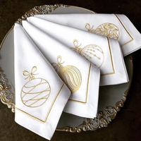 Serviettes de table de Noël en lin blanc, monogramme personnalisé et broderie de roses, bord plissé à volants, pour banquet de mariage