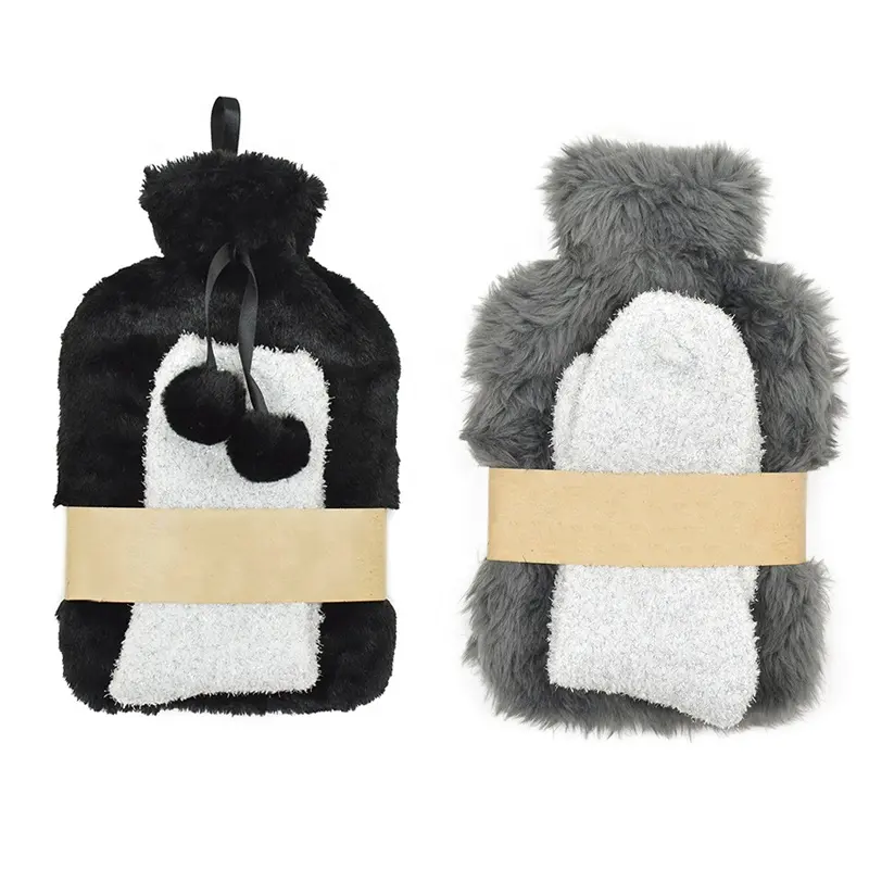 free sample hot water bottle gift set rubber hot water bag 2l plush cover and soft socks