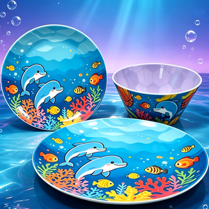 Bol en mélamine coloré sur le thème marin de 6 pouces avec motif de dauphin et de poisson, bol pour enfants pour pâtes, salades, fruits - Product Image 5