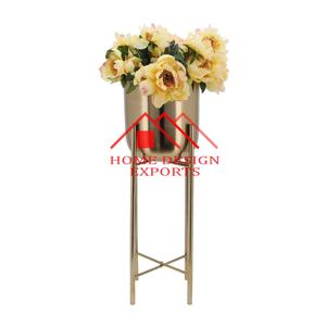 Floor Standing Golden <b>Planter</b> With Stand for Indoor and Outdoor Newest Design Round Floral <b>Gold</b> <b>Planters</b> for Home & Hotels - Product Image 2