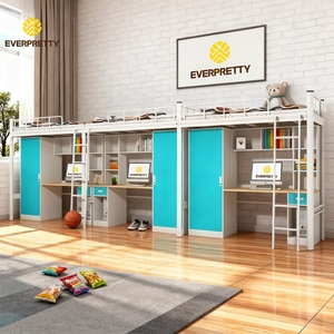 Ensemble <span class=keywords><strong>de</strong></span> meubles multifonctionnels pour dortoirs étudiants, idéal pour les projets éducatifs et l'habitation sur campus : <span class=keywords><strong>lit</strong></span> mezzanine en métal avec <span class=keywords><strong>casier</strong></span> et étagère. - Product Image 1