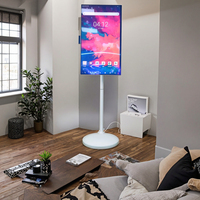 TV pintar Android portabel 32 inci, dengan lampu latar LED kabinet putih dan baterai teman Anda