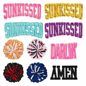 Stock New Iron on Glitter Edge <b>Sequin</b> Embroidery Colorful Sunkissed Fireworks Letter Patch for <b>Jackets</b> Bags Hats Decoration - Product Image 1