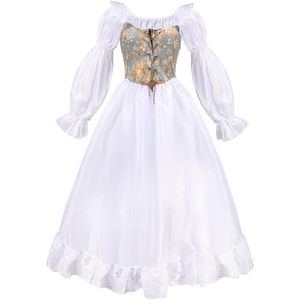 Renaissance Dress Women Off The Shoulder Corset Dress White Floral Print A Line Chiffon Costume Cosplay Princess Fairy Elf - Product Image 2