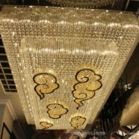 JYLIGHTING Lustre rectangulaire géant personnalisé en forme de nuage porte-bonheur avec boule de cristal irisée pour hall d'hôtel