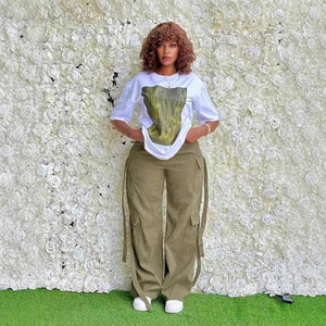 <span class=keywords><strong>Ensemble</strong></span> de vêtements pour femmes grande taille d'été, haut à manches courtes avec imprimé lettres et pantalon cargo à jambes larges, ensembles assortis deux pièces - Product Image 4