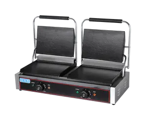 Commerciële Professionele Elektrische Dubbele Hoofd Olie Lade Non-stick Plaat Sandwich Panini Maker Druk Broodrooster Contact Grill Machine