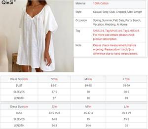 QINSI bianco abiti da notte Casual per donna cotone con scollo a V nastro maniche corte Mini camicia da notte traspirante camicia da notte Sexy da donna - Product Image 6