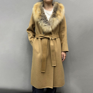 Jancoco <span class=keywords><strong>Manteau</strong></span> d'hiver en laine véritable pour <span class=keywords><strong>femme</strong></span> Trench en laine ceinturé <span class=keywords><strong>Manteau</strong></span> en laine pour <span class=keywords><strong>femme</strong></span> avec col en fourrure de renard - Product Image 1