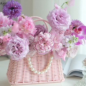 Aierflorist nuevo 2023 Pink Bunny Ears Flowers Flower <span class=keywords><strong>Basket</strong></span> Pearl <span class=keywords><strong>Fruit</strong></span> Regalo creativo cesta de flores - Product Image 1