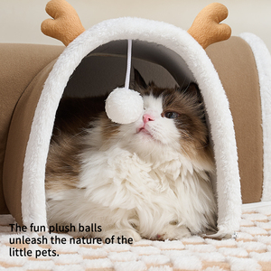 Factory Direct Winter Einteiliger Katzen bett Cave <span class=keywords><strong>Dog</strong></span> Tunnel Verstecken des Rentier Tragbarer wasch barer Memory Foam-Schwamm - Product Image 6