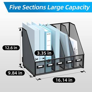 モダンな5コンパートメントメタルデスクオーガナイザースタンディングタイプファイルとマガジンファイルホルダー5垂直コンパートメント付き - Product Image 5