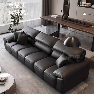Sofá de cuero con orejas de elefante minimalista italiano, tamaño y diseño de sala de estar minimalista moderno, sofá forrado recto de piel de vaca de capa superior - Product Image 2