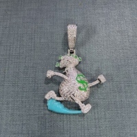 Dropshipping Glow In The Dark Bling Dollar Money Bag Pendant Iced Out Running Escape Necklace Hip Hop Jewelry