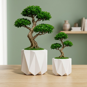 Maceta Moderna Geométrica de Fibra de Vidrio, Ecológica, Ligera y Duradera, Blanca, para Interiores, con Orificio de Drenaje, para Decoración de Escritorio - Product Image 1