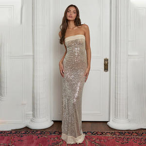 King Mcgreen Star New Women Sexy Strapless Lentejuelas Vestido largo Elegante Fiesta Vestidos de noche Maxi Vestidos Slit Ladies Night Prom - Product Image 1