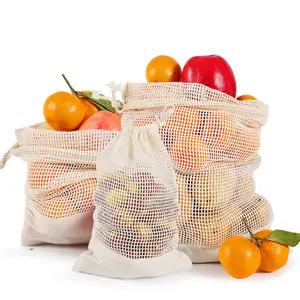 Rede ecológica de frutas e vegetais, sacola reutilizável de malha de algodão orgânico para compras