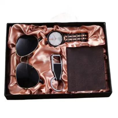 2024 Fashion Creative Boutique Gift Set With Wallet + Steel Belt Quartz Watch + Key Chain + Belt - Buy Gift Sets