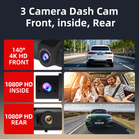 Dash Cam 4K dengan Wifi GPS, DVR Mobil 3 Kamera 4K+1080P+1080P, 3 Saluran, 64GB Black Box F1.8 dengan LCD 3 Inci untuk Agen
