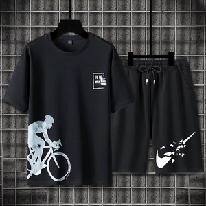 Conjunto de Verano de 2 Piezas para Hombre, Camiseta de Manga Corta de Secado Rápido con Degradado de Seda de Hielo y Pantalones Cortos a Juego, Conjunto Deportivo Informal - Product Image 4