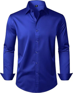 Camisa de Negocios de Algodón Azul de Manga Larga para Hombre, Corte Entallado, Cuello con Muescas, Antiarrugas, Largo Regular, Tejido de Sarga - Product Image 4