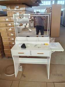 Compact <b>Lighted</b> Panel Makeup Vanity Set <b>with</b> <b>Mirror</b> Modern Elegant <b>Dressing</b> <b>Table</b> for Small Space Bedroom Furniture - Product Image 4