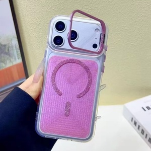 Senyork camera holder glitter transparent magnetic phone <b>case</b> clear back cover for iPhone 8 11 17 pro max wholesale - Product Image 4