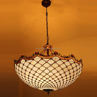 Lampe suspendue LED en fer forgé de 32'' de style rétro, grande taille, faite à la main, en vitrail, pour hôtel et villa, design euro-américain