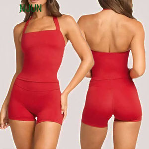 Ensemble de sport yoga 2 pièces de haute qualité – Débardeur à col halter et short taille haute, respirant pour la course, le cyclisme et le yoga - Product Image 2