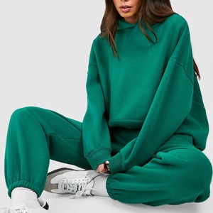Best Quality Casual Solid Oversize Tracksuit <b>Set</b> Women's Lightweight Full Sleeve Pullover Hoodies Zipper Button Cotton Fleece - Product Image 6