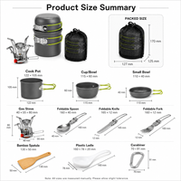 Ensemble de cuisine de camping en aluminium anodisé rigide OEM personnalisé pour 1-2 personnes avec réchaud à gaz, couverts pliables, pot et bol pour la randonnée et les pique-niques