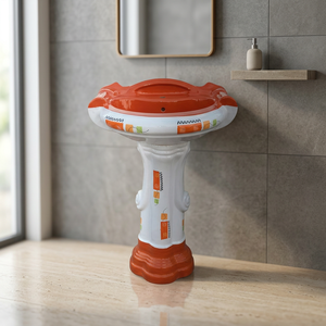 Tocador de baño en relieve de diseño europeo con fregadero Lavabo de cerámica Soporte Pedestal Art Basin - Product Image 3