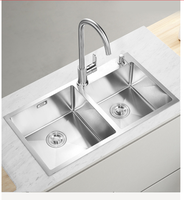 Évier de cuisine moderne fait main à double bac, taille personnalisable, sans robinet, deux trous, à poser sur comptoir, durable, 120 cm