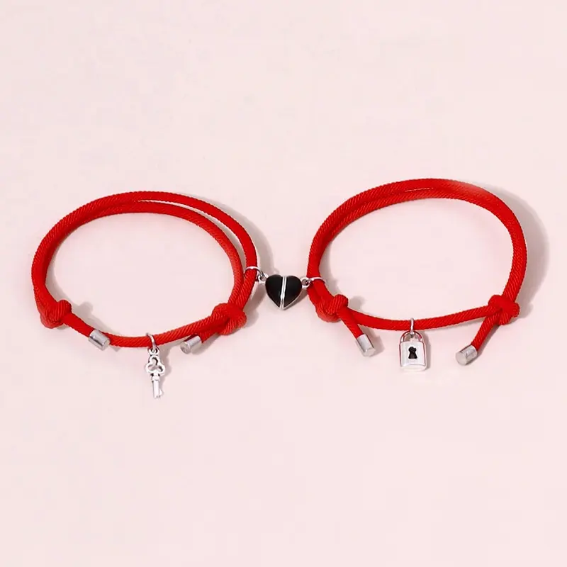 Key Lock Magnet Heart Couple Magnetic Bracelet Homme Femme Lucky Charm Woven Red String Bracelet