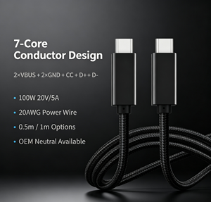 Built-in Smart Chip <b>USB</b>-<b>C</b> to <b>C</b> High Power <b>Charging</b> Wire 7 Core Conductors Nylon Braided Cable - Product Image 4