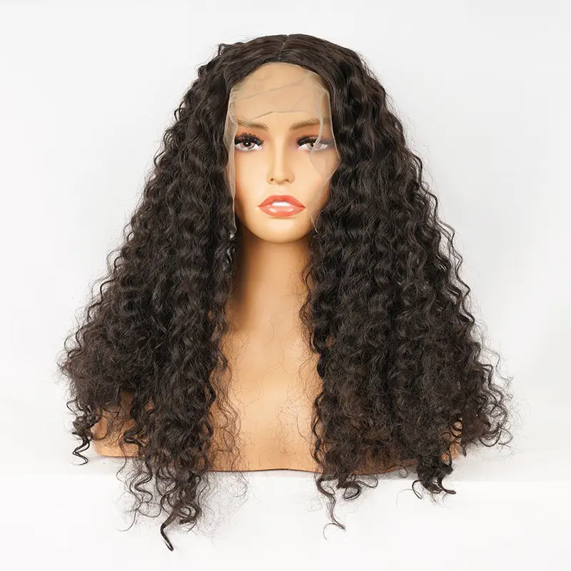 Mulher peruca onda de água laço frontal perucas HD T parte do laço cabelo sintético Fibra de alta temperatura Half Hand Tied Wig para mulher negra