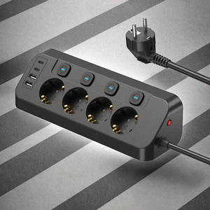 Rallonge de <span class=keywords><strong>bande</strong></span> murale à 4 prises avec 4 ports USB Matériau PC Prise UE Standard 4 prises CA - Product Image 1
