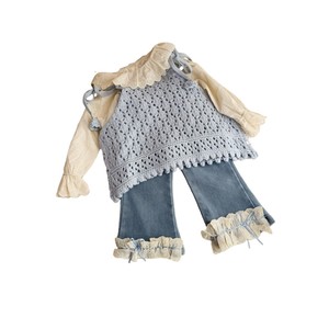 Tongxingyuan Girls 3 Piece Set Lace Collar Shirt Knitted Vest Flared Jeans Cotton Spring Outfit - Product Image 5