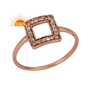 Atraente Topázio Branco Gemstone Set Anel 9 Karat Solid Rose Gold Engagement Ring Jóias Fabricante Coleção Vintage