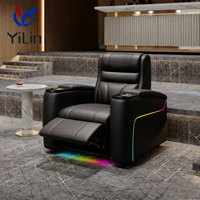 Canapé inclinable électrique de haute qualité pour home cinéma moderne, en cuir véritable, avec structure métallique, inclinaison électrique, USB-C, éclairage LED RGB et rangement