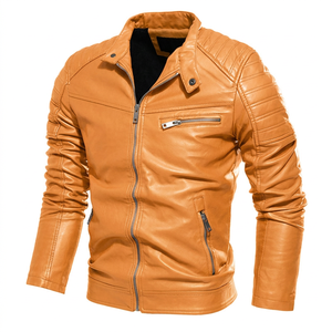 High Quality Elegant Look Man fashion jacket Affordable Price Men's Slim Fit Leather Moto Jacket With Zipper Closure And <b>Turn</b> - Product Image 2