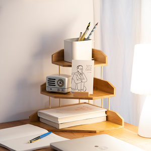 <span class=keywords><strong>3</strong></span> Tier köşe raf-ahşap masaüstü standı tezgah organizatör, istikrarlı köşe sergileme rafı için mutfak, banyo, ofis - Product Image 6